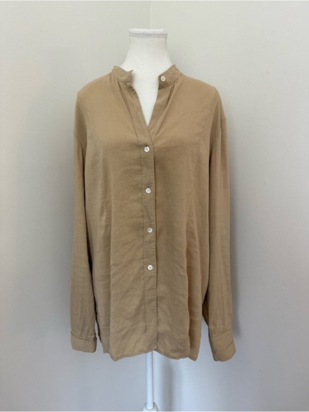 Theory Clemi Linen Blend Button Down Shirt Beige Size Large